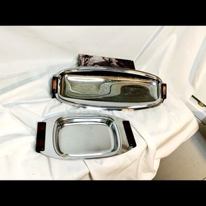 Vtg “Gourmates by Glo-Hill” Art Deco stainless steel/Bakelite serving trays